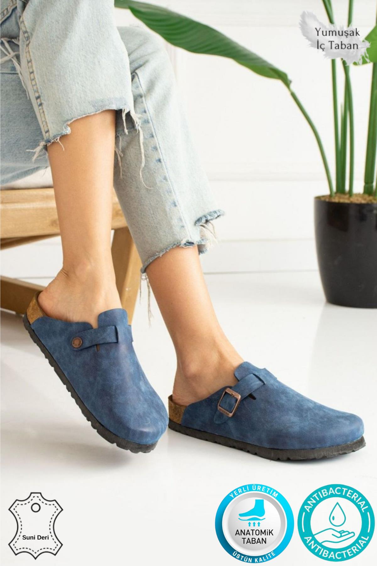 Berlin Unisex Mantar Tabanlı Önü Kapalı Tokalı Sabo Günlük Ev Dışarı Terliği