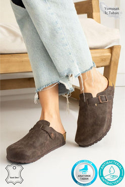 Berlin Unisex Mantar Tabanlı Önü Kapalı Tokalı Sabo Günlük Ev Dışarı Terliği