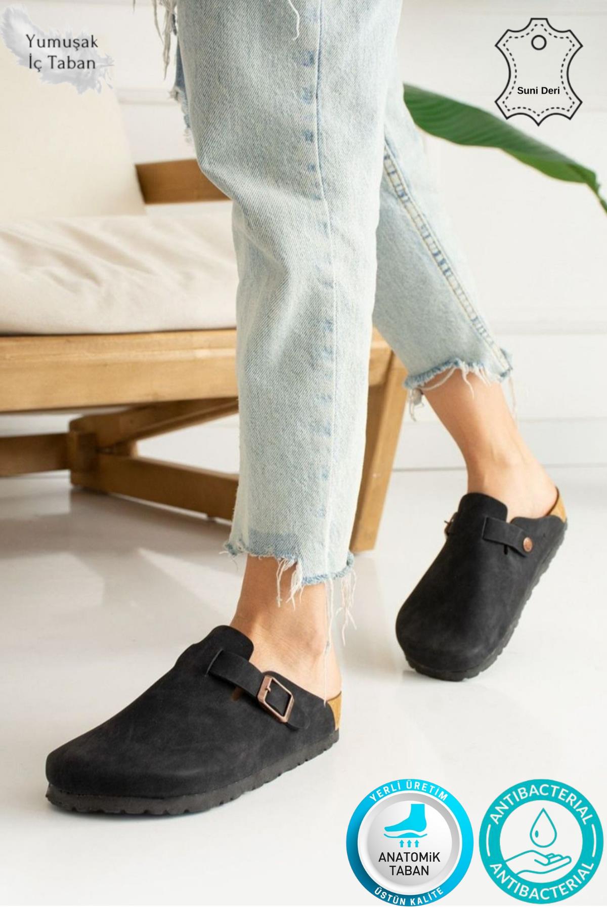 Berlin Unisex Mantar Tabanlı Önü Kapalı Tokalı Sabo Günlük Ev Dışarı Terliği