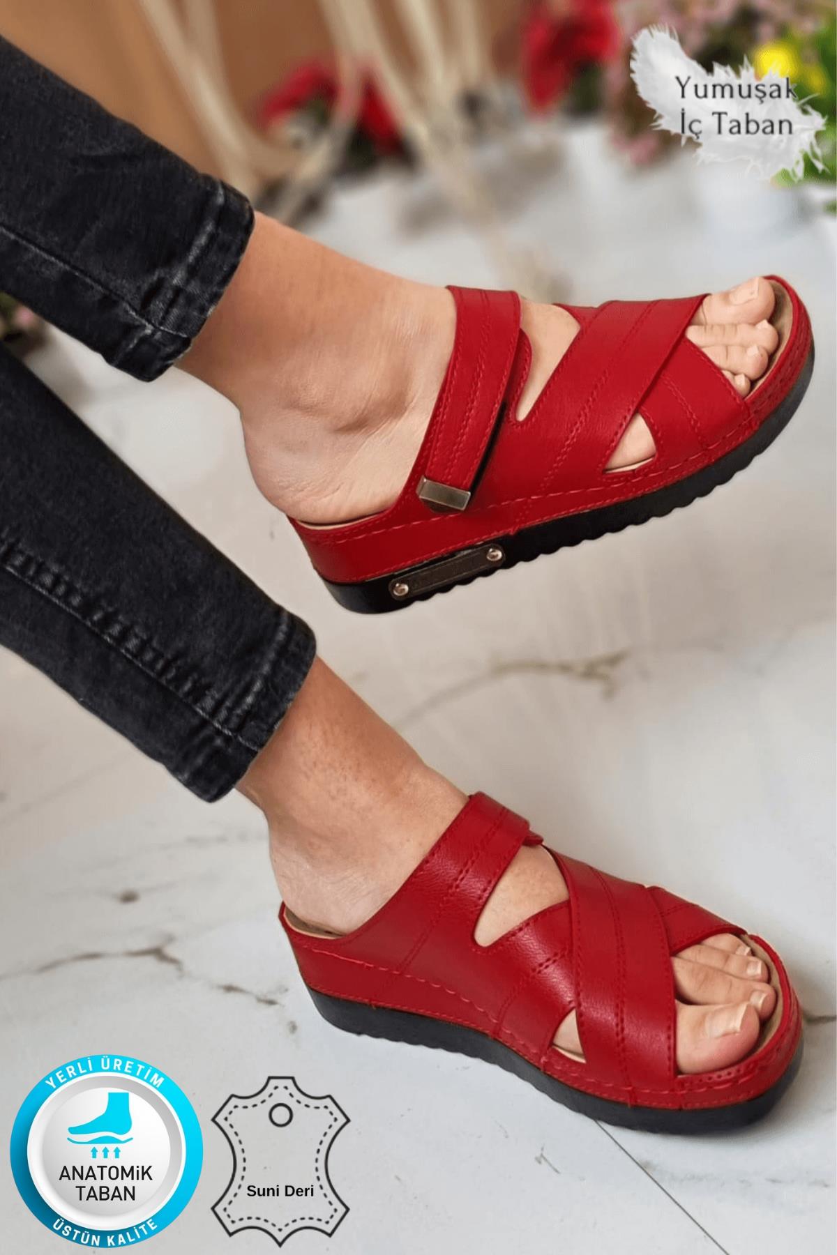 Budi Kadın Şık Konforlu Günlük Terlik Anatomik Ortopedik Taban Suni Deri Anne Dışarı Ev Terliği