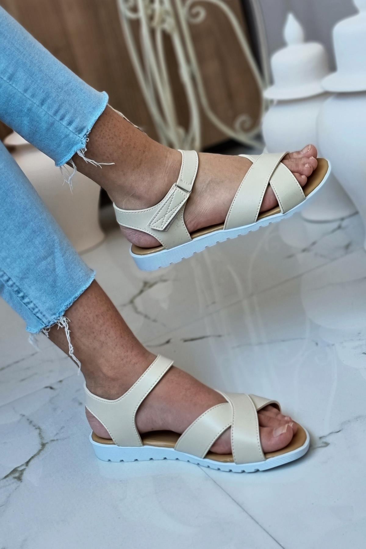 Neon Ayakkabı Çift Bantlı Bilekten Cırtlı Ortopedik Yürüyüş Sandalet