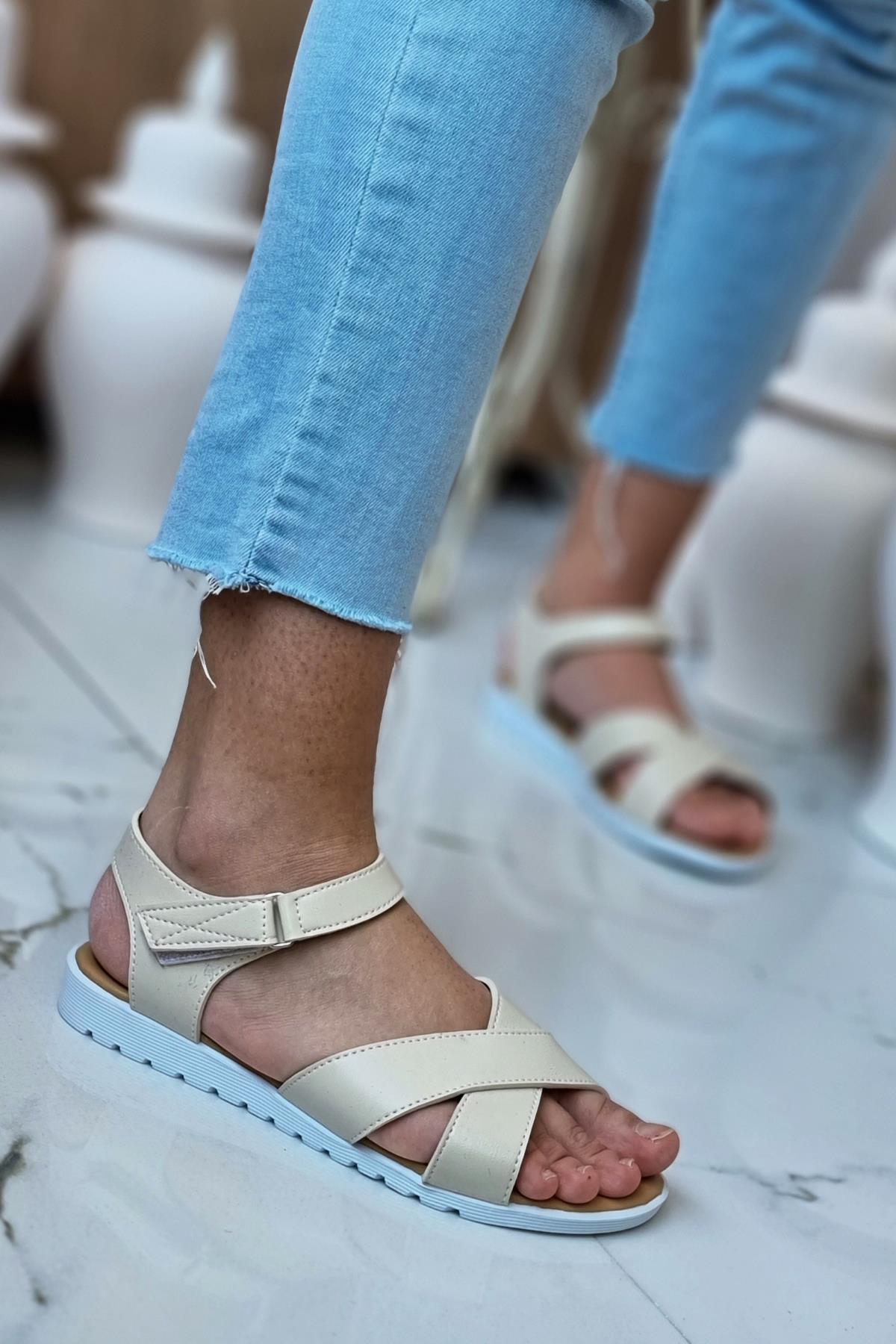 Neon Ayakkabı Çift Bantlı Bilekten Cırtlı Ortopedik Yürüyüş Sandalet