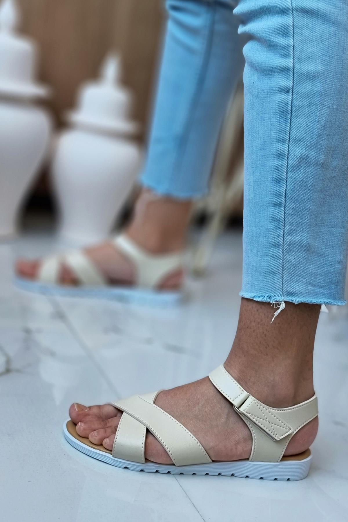 Neon Ayakkabı Çift Bantlı Bilekten Cırtlı Ortopedik Yürüyüş Sandalet