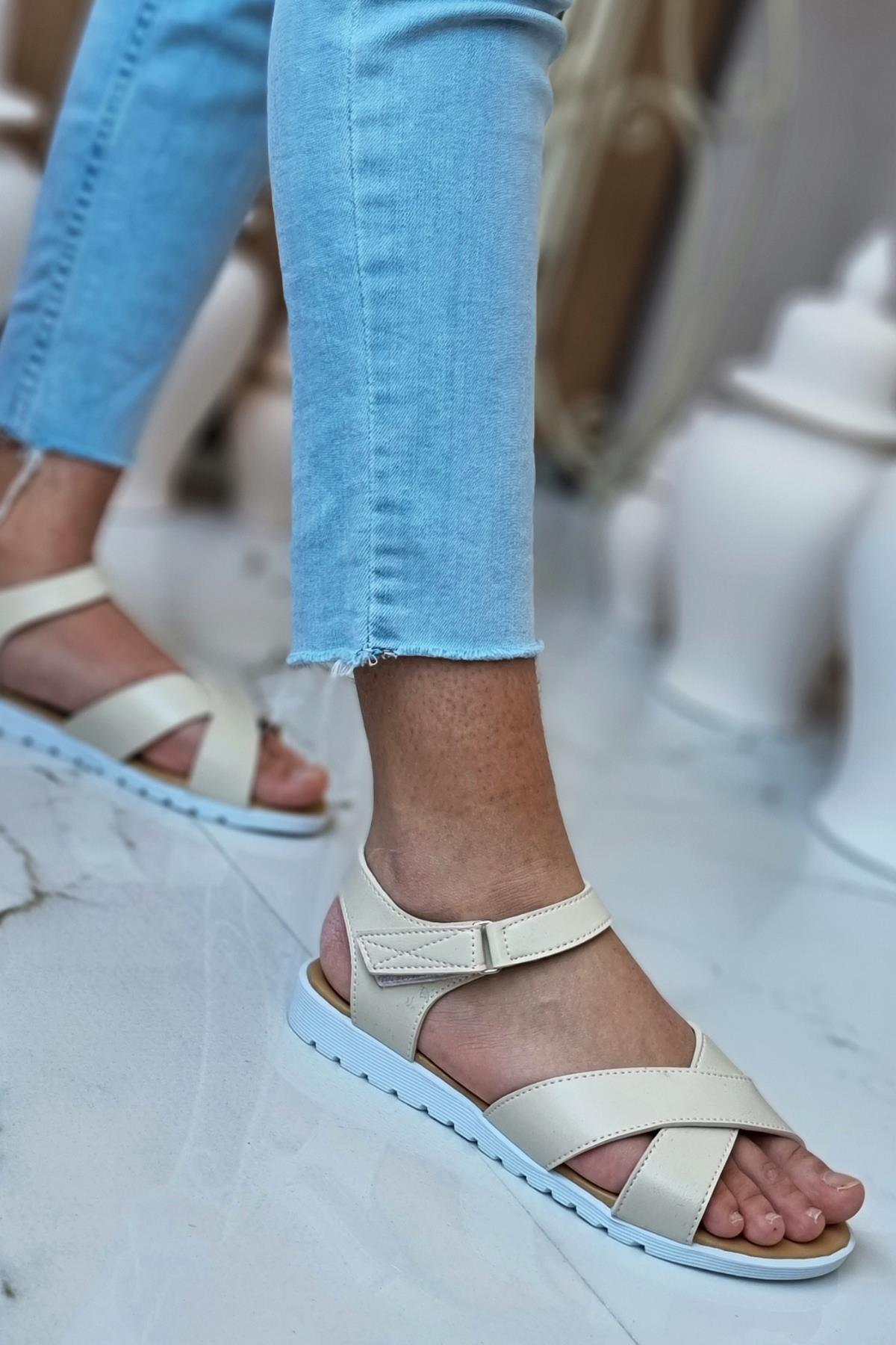 Neon Ayakkabı Çift Bantlı Bilekten Cırtlı Ortopedik Yürüyüş Sandalet