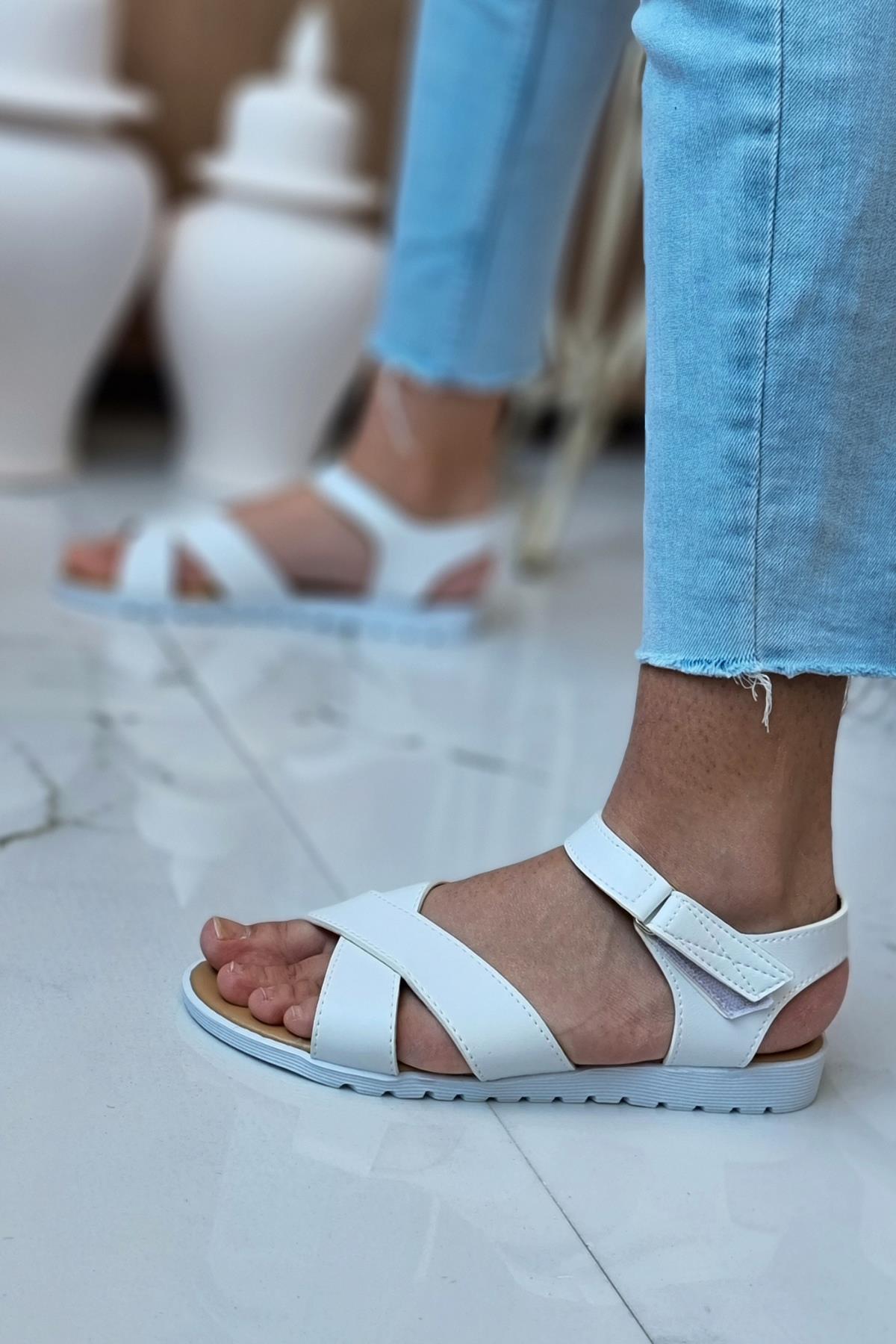 Neon Ayakkabı Çift Bantlı Bilekten Cırtlı Ortopedik Yürüyüş Sandalet