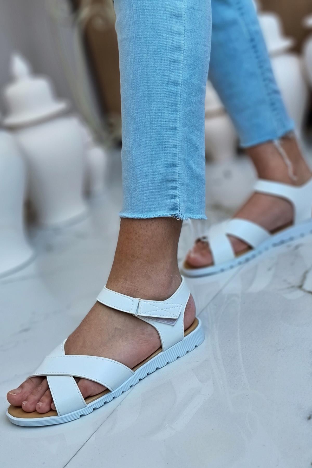 Neon Ayakkabı Çift Bantlı Bilekten Cırtlı Ortopedik Yürüyüş Sandalet