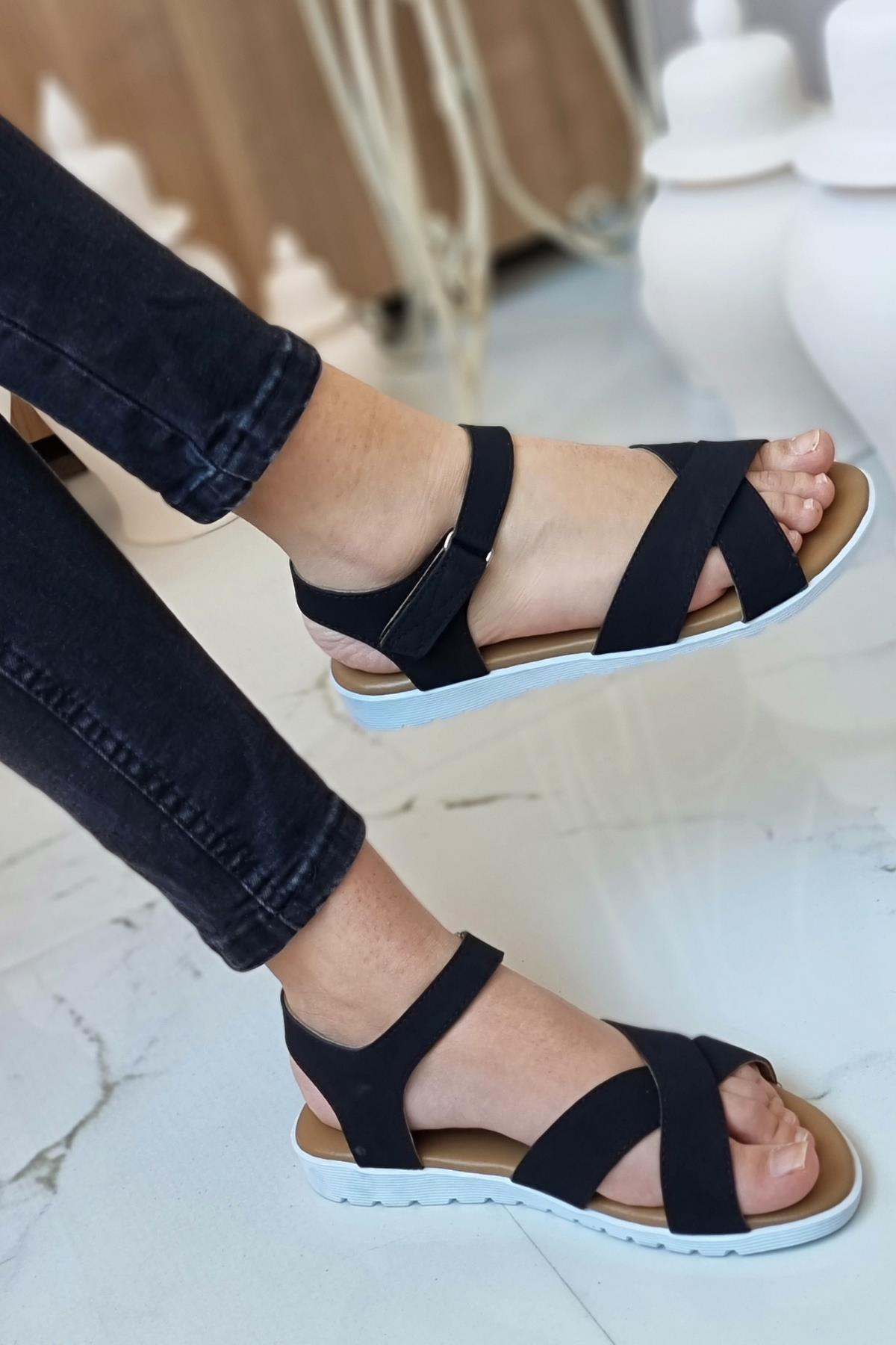 Neon Ayakkabı Çift Bantlı Bilekten Cırtlı Ortopedik Yürüyüş Sandalet