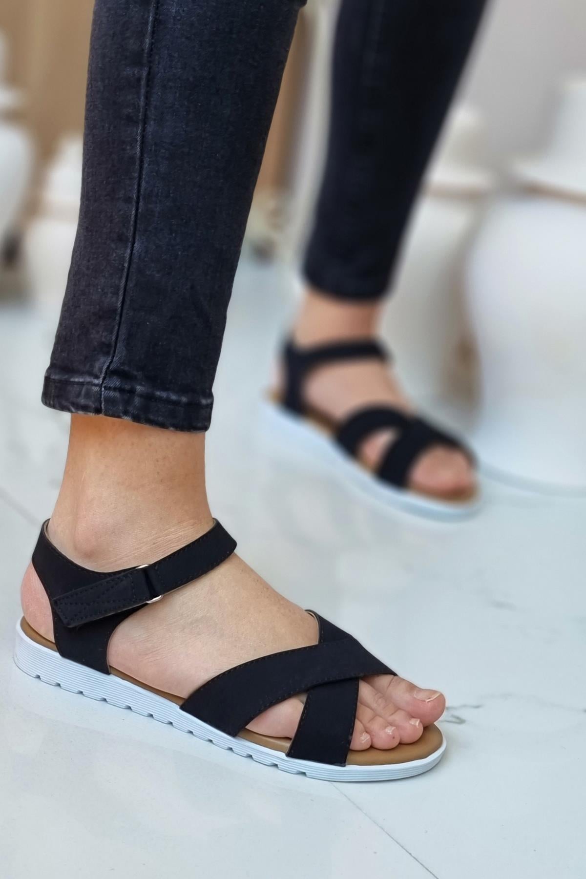 Neon Ayakkabı Çift Bantlı Bilekten Cırtlı Ortopedik Yürüyüş Sandalet