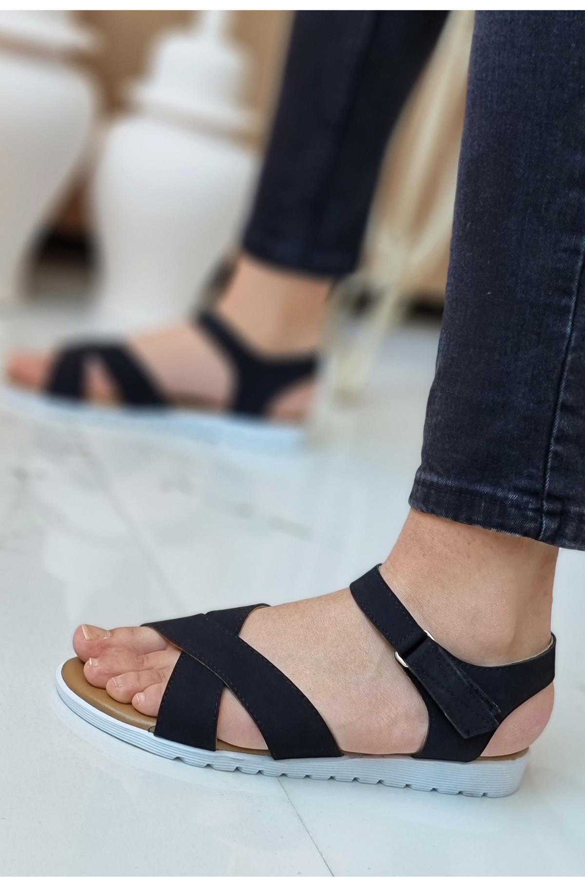 Neon Ayakkabı Çift Bantlı Bilekten Cırtlı Ortopedik Yürüyüş Sandalet