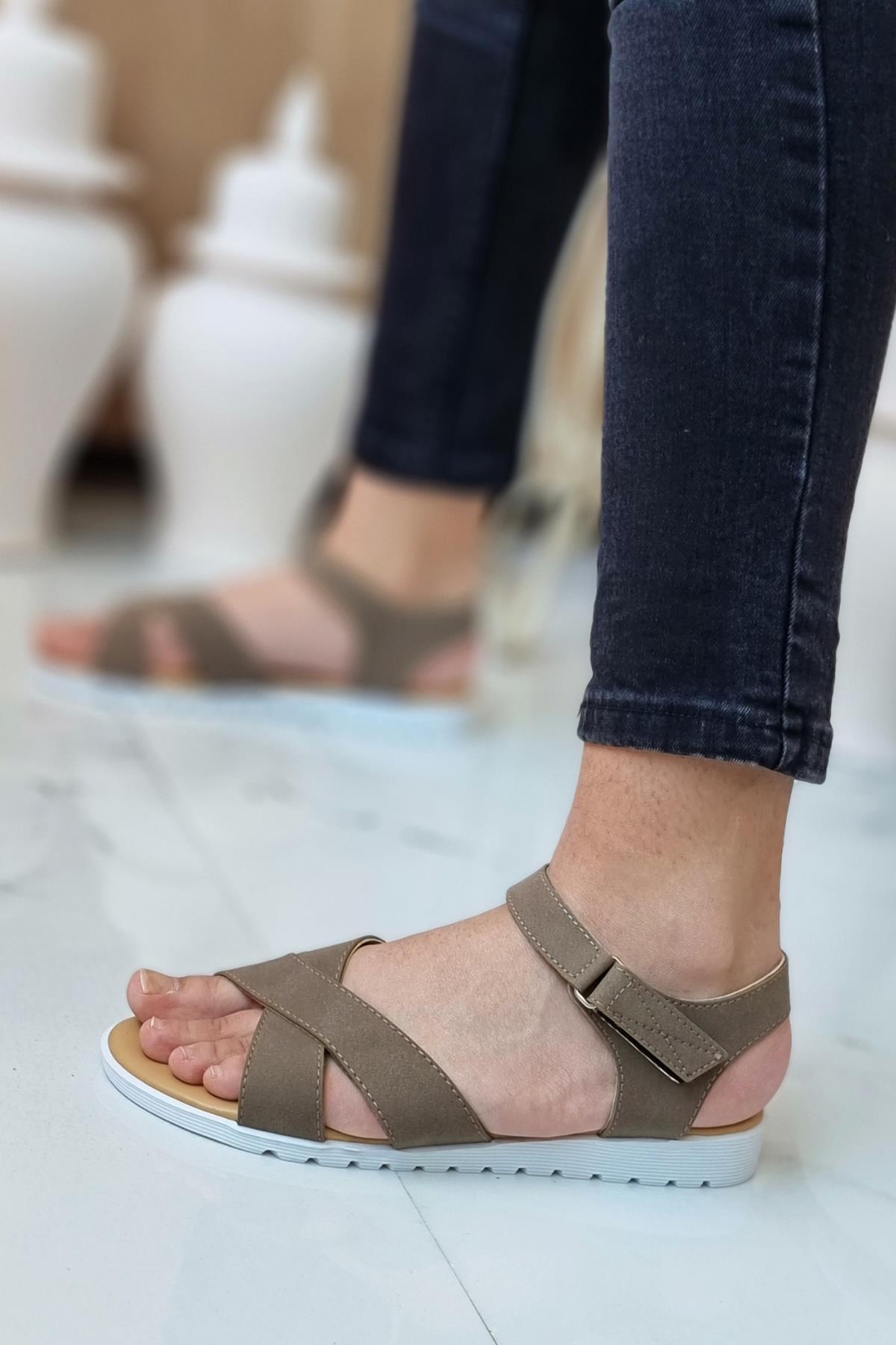 Neon Ayakkabı Çift Bantlı Bilekten Cırtlı Ortopedik Yürüyüş Sandalet