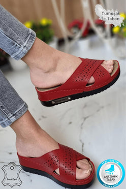 Erika Kadın Günlük Hasır Desenli Terletmeyen Anatomik Ortopedik Taban Anne Dışarı Ev Terliği