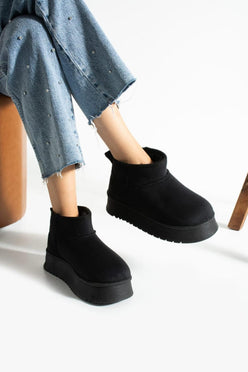 Kadın Süet Içi Kürklü Yünlü Kalın Tabanlı Kışlık Bilekte Kısa Ug Bot & Bootie