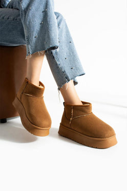 Kadın Süet Içi Kürklü Yünlü Kalın Tabanlı Kışlık Bilekte Kısa Ug Bot & Bootie