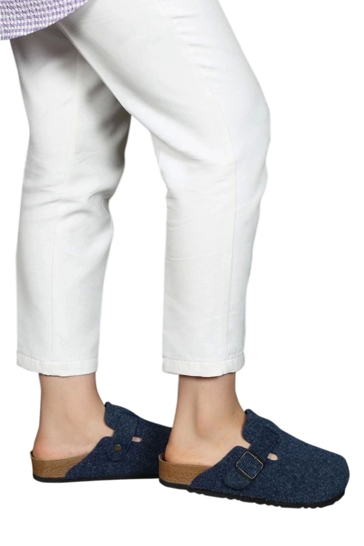 Ithal Unisex Kışlık Önü Kapalı Keçeli Günlük Sabo Ev Terliği Lacivert