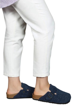 Ithal Unisex Kışlık Önü Kapalı Keçeli Günlük Sabo Ev Terliği Lacivert
