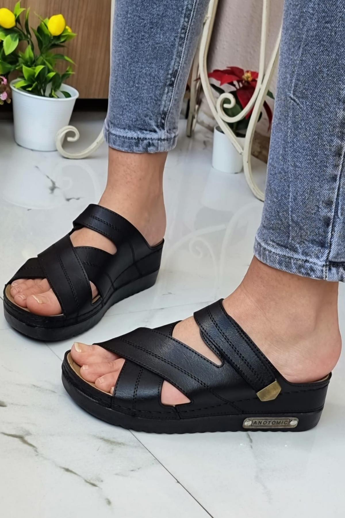 Budi Kadın Şık Konforlu Günlük Terlik Anatomik Ortopedik Taban Suni Deri Anne Dışarı Ev Terliği