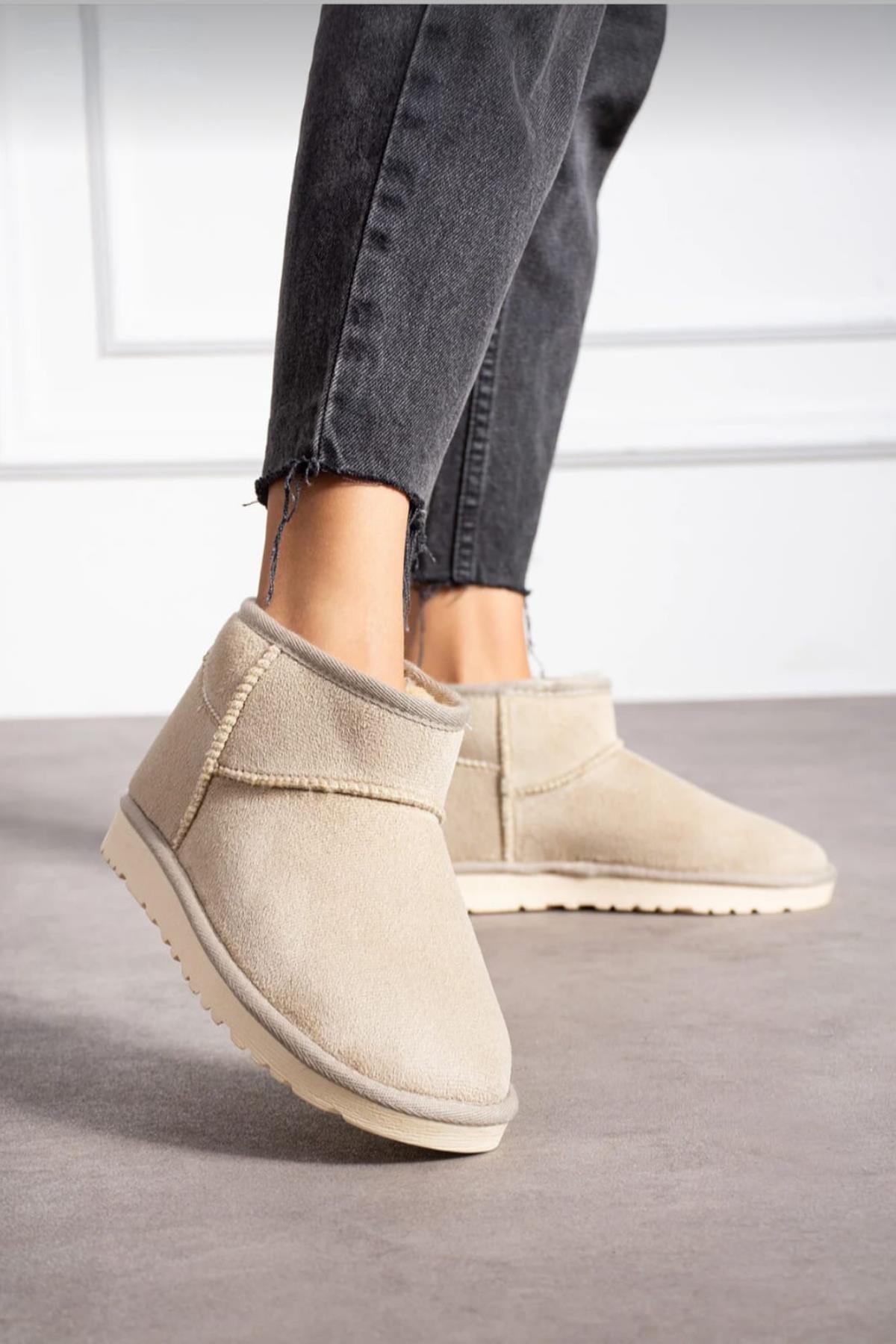 Kadın Mini Süet Içi Tüylü Yüksek İnce Taban Kışlık Bot & Bootie