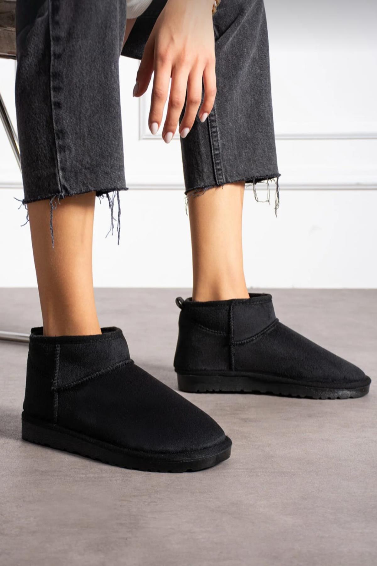 Kadın Süet Içi Kürklü Yünlü Kalın Tabanlı Kışlık Bilekte Kısa Ug Bot & Bootie