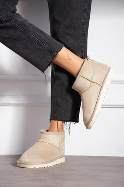 Kadın Süet Içi Kürklü Yünlü Kalın Tabanlı Kışlık Bilekte Kısa Ug Bot & Bootie