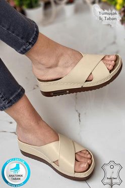 Lina Kadın Anatomik Ortopedik Konfor Modeli Terlik Hafif Şık Topuklu Günlük Dışarı Ev İçi Terliği