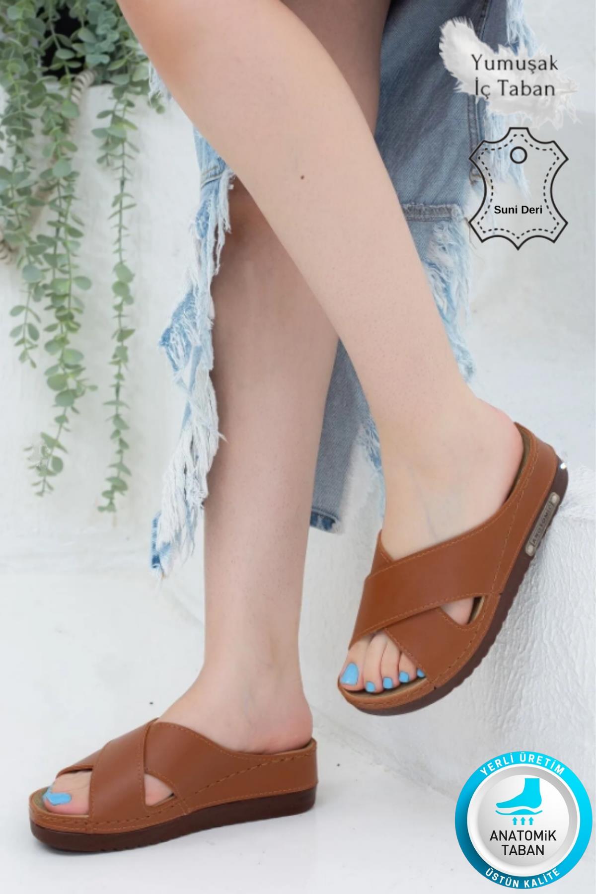 Lina Kadın Anatomik Ortopedik Konfor Modeli Terlik Hafif Şık Topuklu Günlük Dışarı Ev İçi Terliği