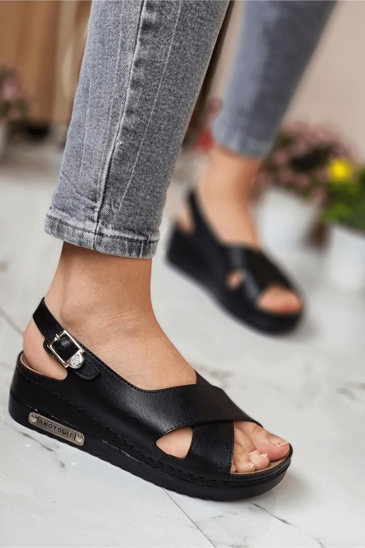 Utari Kadın Ortopedik Şık Konfor Modeli Anatomik Taban Topuklu Günlük Outdoor Sandalet