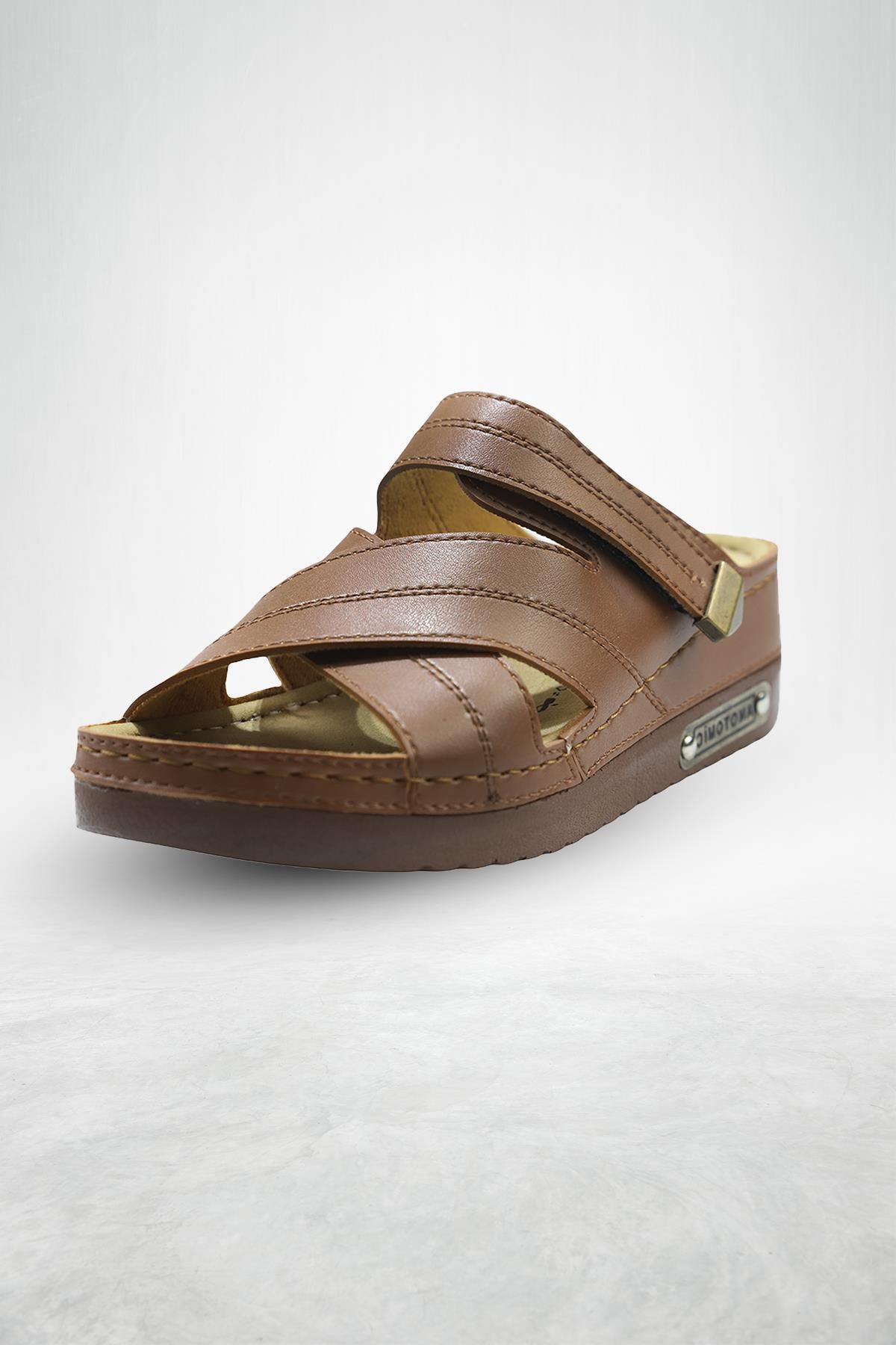 Budi Kadın Şık Konforlu Günlük Terlik Anatomik Ortopedik Taban Suni Deri Anne Dışarı Ev Terliği