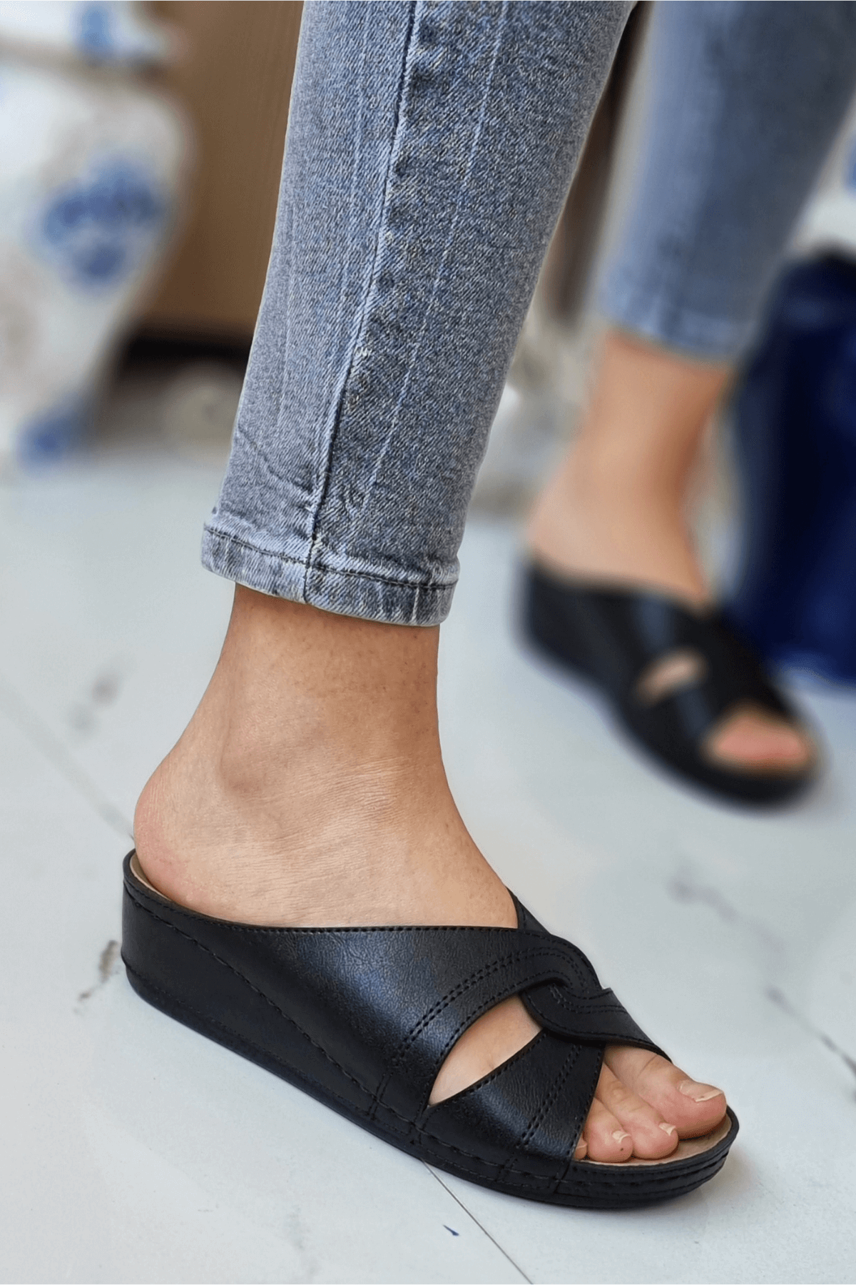 Putu Kadın Çapraz Konfor Modeli Günlük Ortopedik Terlik Anne Orta Yaş Genç Ev &amp; Dışarı Terliği