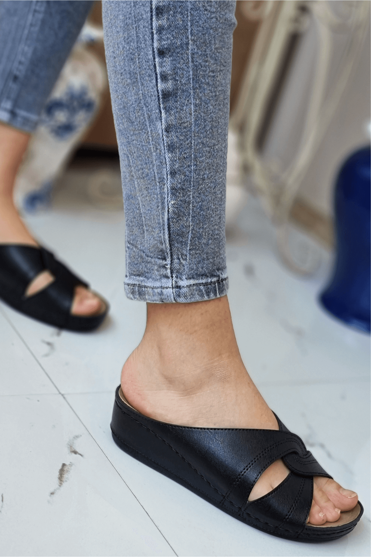 Putu Kadın Çapraz Konfor Modeli Günlük Ortopedik Terlik Anne Orta Yaş Genç Ev &amp; Dışarı Terliği