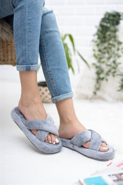 Neon Ayakkabı Unisex Çapraz Peluş Terlik İthal Velsoft Kumaş Sessiz Eva Taban Misafir Ev Terliği