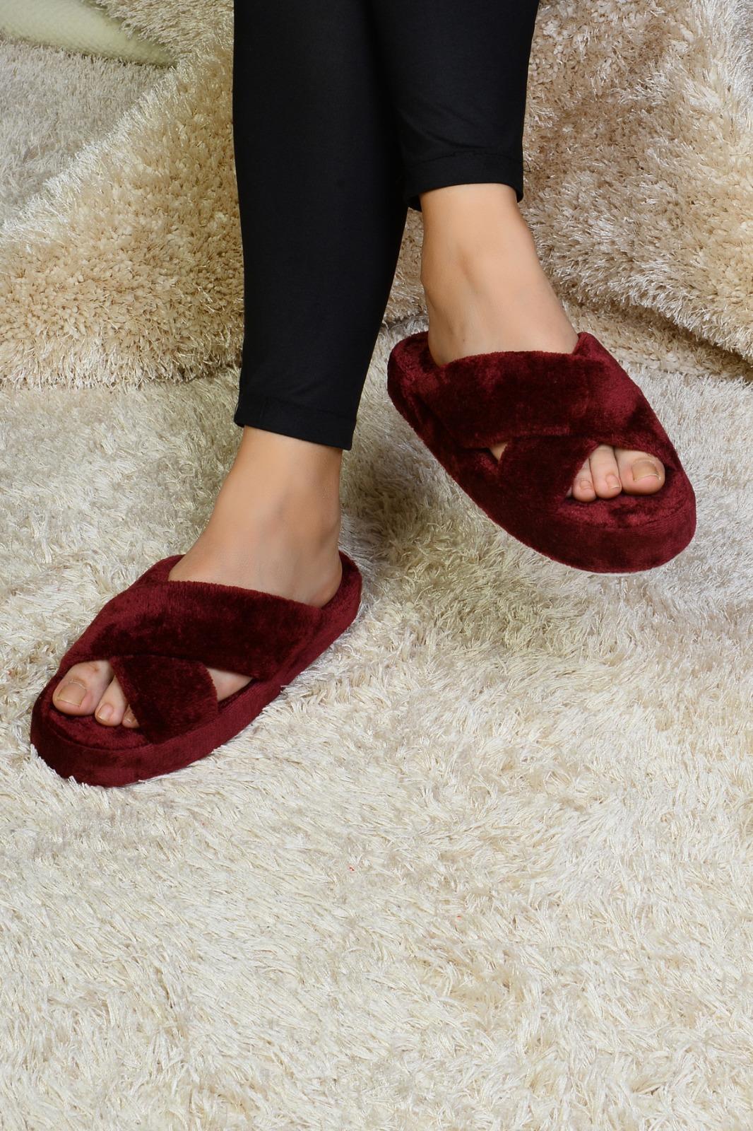 Neon Ayakkabı Unisex Çapraz Peluş Terlik İthal Velsoft Kumaş Sessiz Eva Taban Misafir Ev Terliği