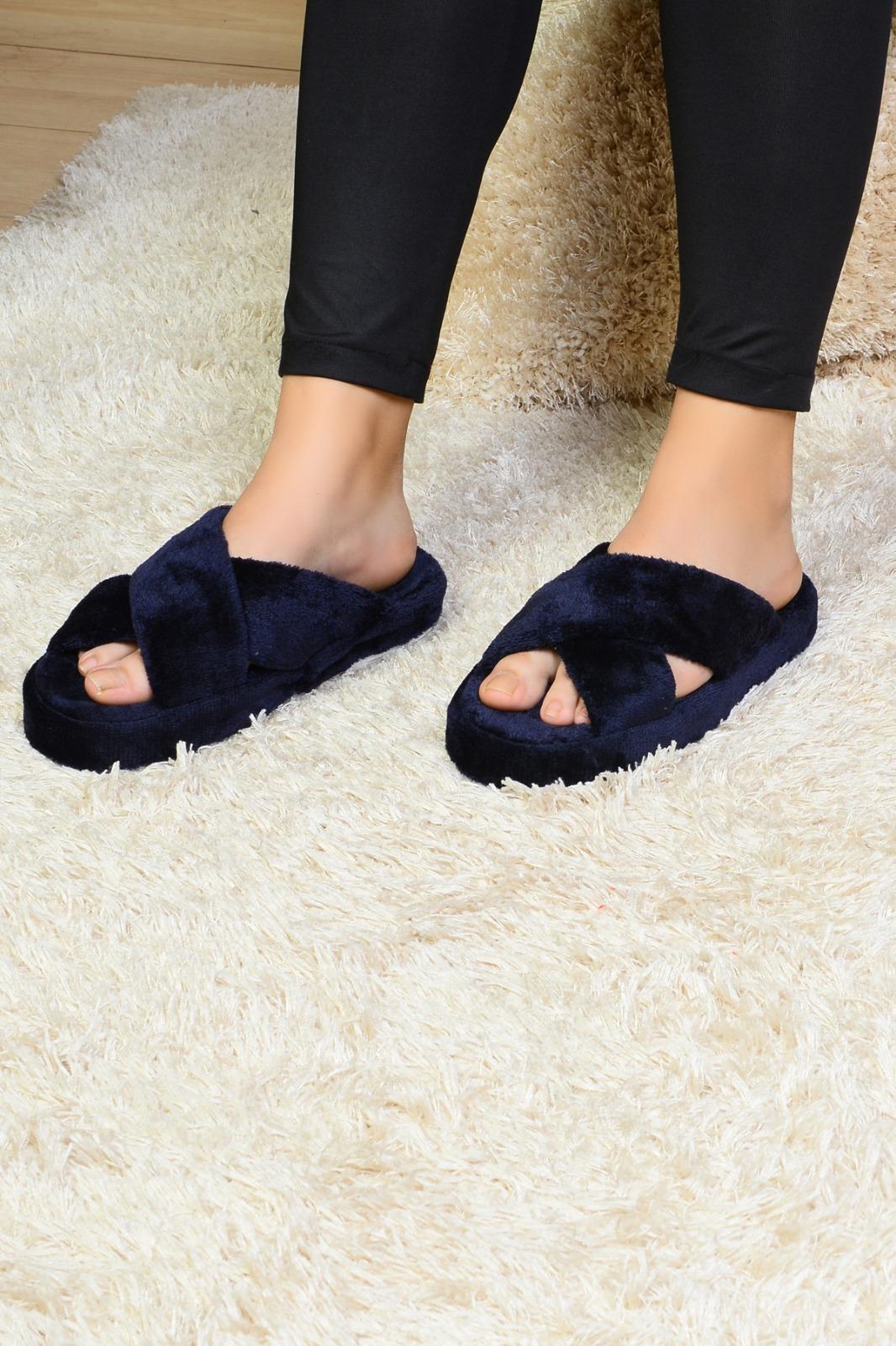 Neon Ayakkabı Unisex Çapraz Peluş Terlik İthal Velsoft Kumaş Sessiz Eva Taban Misafir Ev Terliği