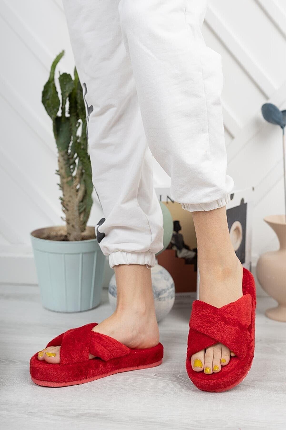 Neon Ayakkabı Unisex Çapraz Peluş Terlik İthal Velsoft Kumaş Sessiz Eva Taban Misafir Ev Terliği