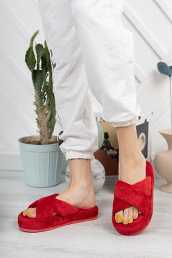 Neon Ayakkabı Unisex Çapraz Peluş Terlik İthal Velsoft Kumaş Sessiz Eva Taban Misafir Ev Terliği