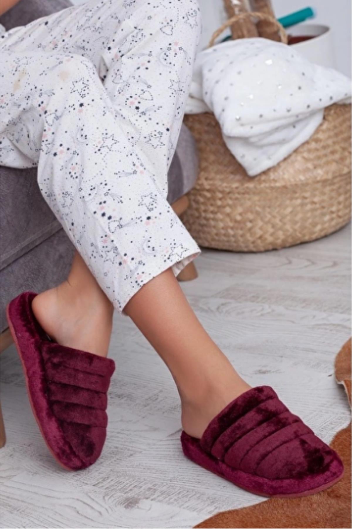 Unisex Önü Kapalı Peluş Bohça Damat Gelin Çeyiz Terlik Sessiz Eva Taban Misafir Ev Terliği