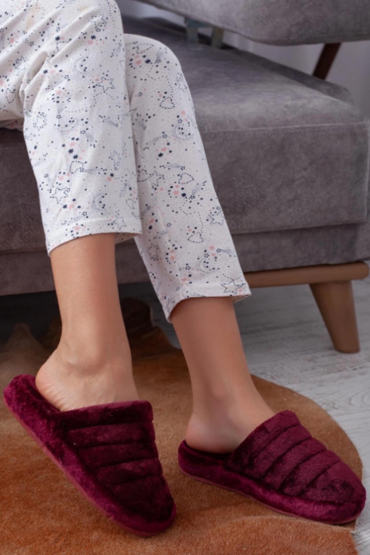 Unisex Önü Kapalı Peluş Bohça Damat Gelin Çeyiz Terlik Sessiz Eva Taban Misafir Ev Terliği