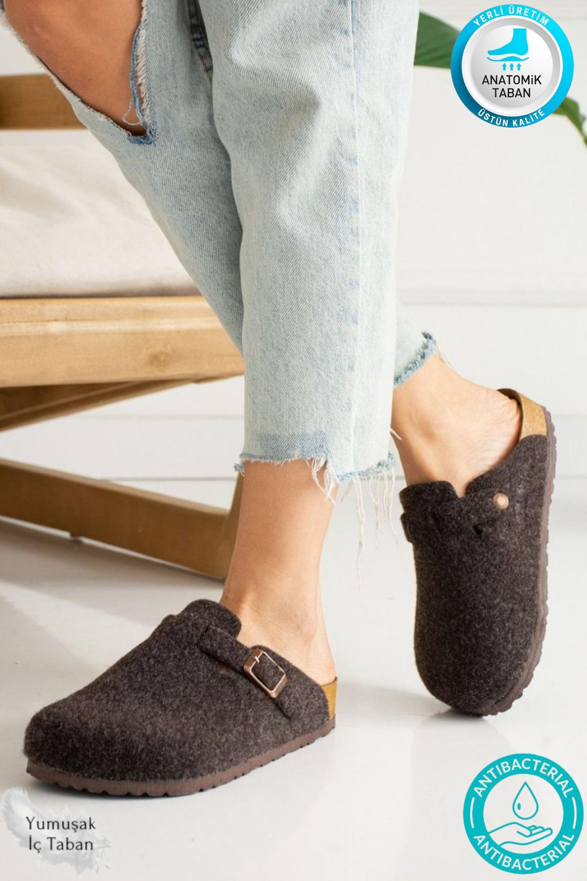 Neon Ayakkabı Unisex Kışlık Önü Kapalı Keçeli Günlük Sabo Ev Terliği