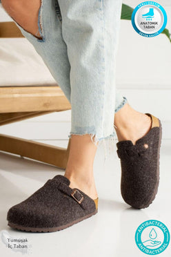 Neon Ayakkabı Unisex Kışlık Önü Kapalı Keçeli Günlük Sabo Ev Terliği