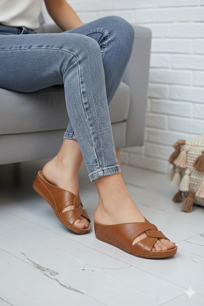 Putu Kadın Çapraz Konfor Modeli Günlük Ortopedik Terlik Anne Orta Yaş Genç Ev &amp; Dışarı Terliği