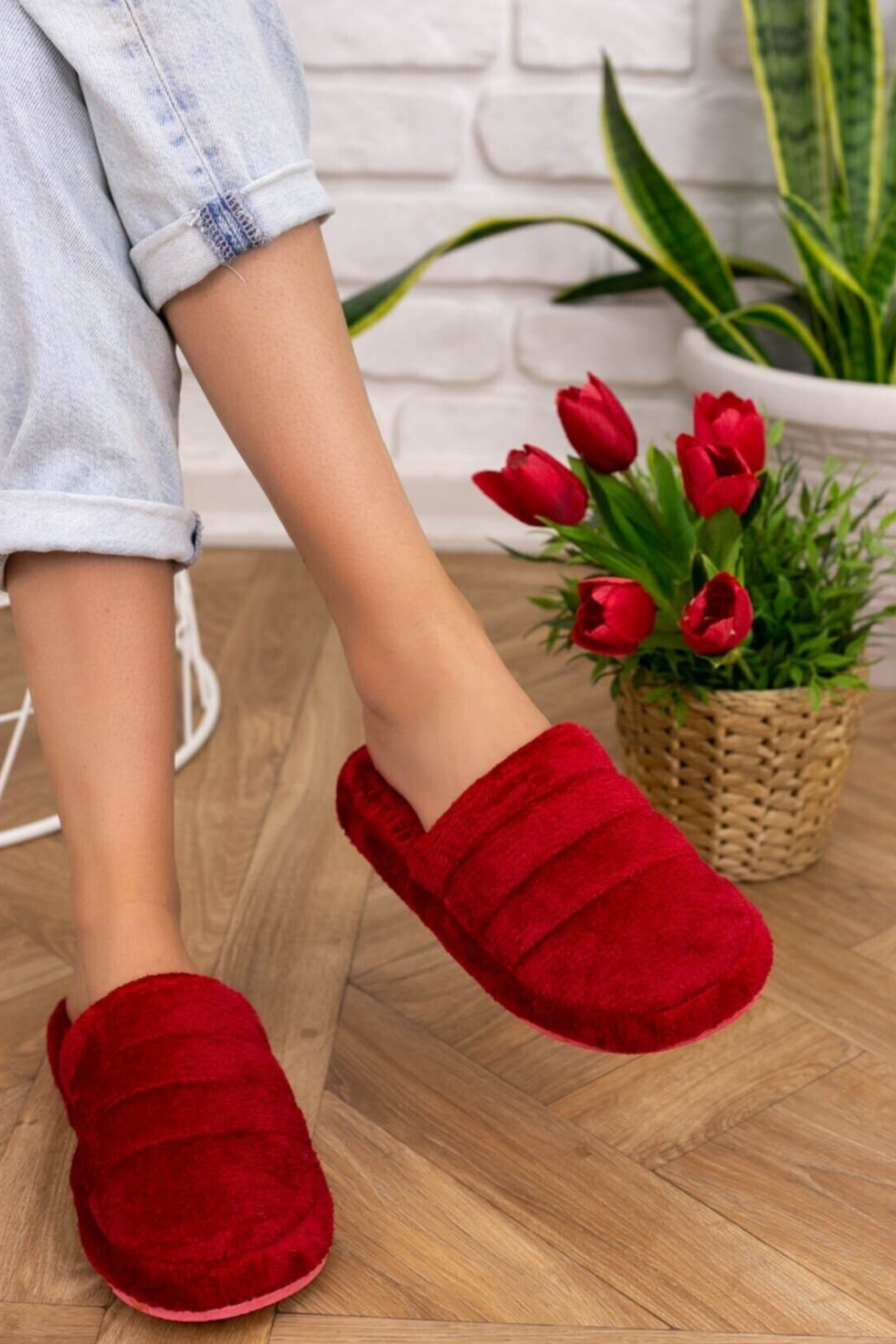 Unisex Önü Kapalı Peluş Bohça Damat Gelin Çeyiz Terlik Sessiz Eva Taban Misafir Ev Terliği