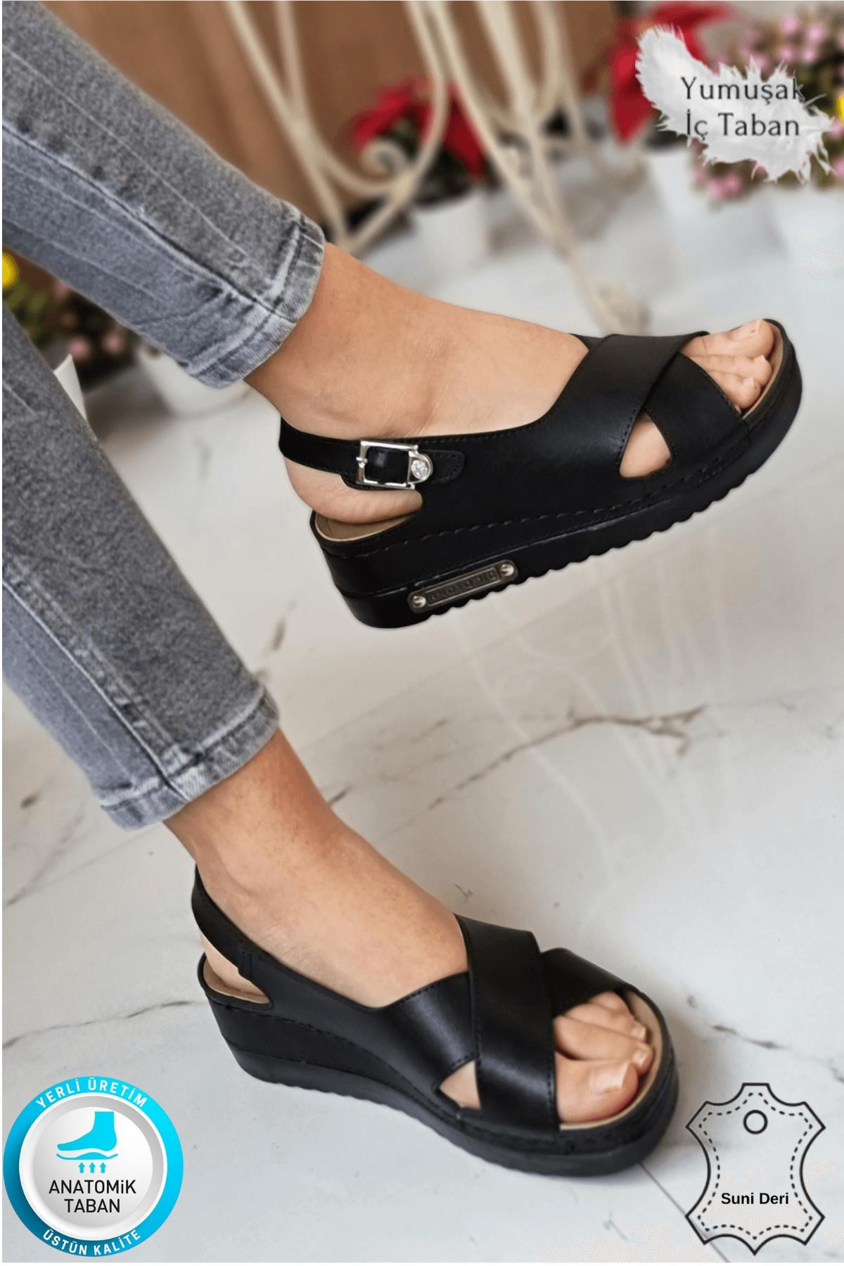 Utari Kadın Ortopedik Şık Konfor Modeli Anatomik Taban Topuklu Günlük Outdoor Sandalet